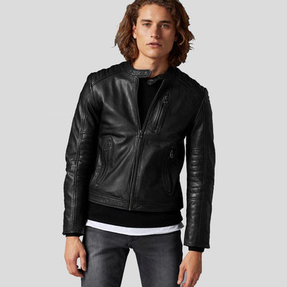 Jake Black Slim Fit Biker Leather Jacket - Leather Loom