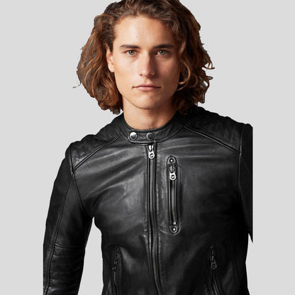 Jake Black Slim Fit Biker Leather Jacket - Leather Loom