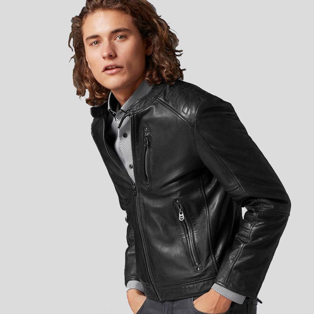 Jake Black Slim Fit Biker Leather Jacket - Leather Loom
