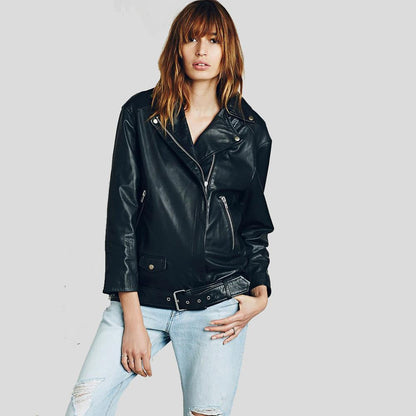 Lucia Black Biker Leather Jacket - Leather Loom