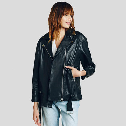 Lucia Black Biker Leather Jacket - Leather Loom