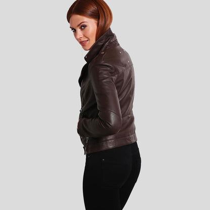 Luna Brown Biker Leather Jacket - Leather Loom