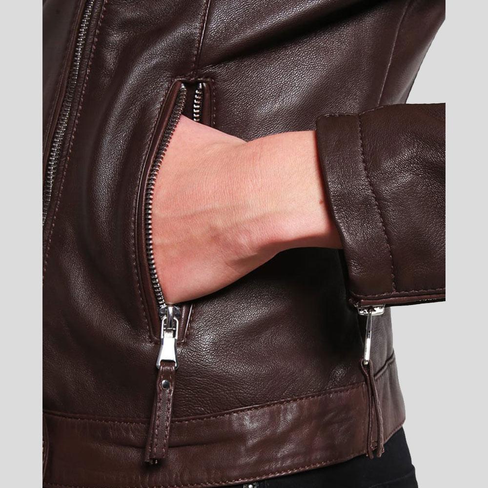 Luna Brown Biker Leather Jacket - Leather Loom