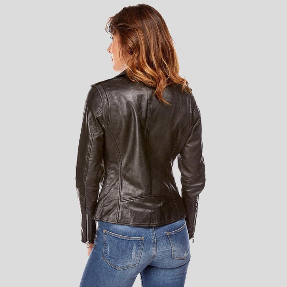 Mya Black Biker Leather Jacket - Leather Loom