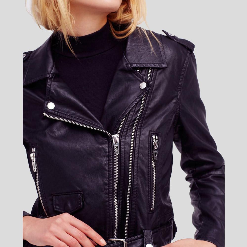 Sara Black Biker Leather Jacket - Leather Loom