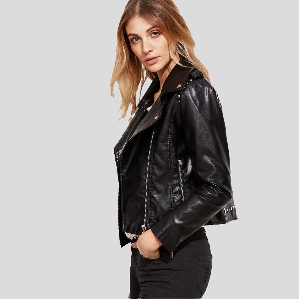 Scarlett Black Biker Leather Jacket - Leather Loom