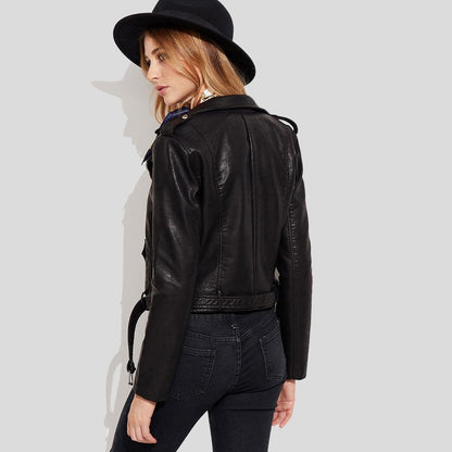 Sienna Black Biker Leather Jacket - Leather Loom