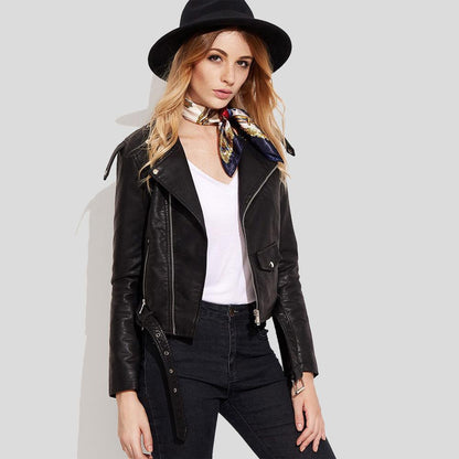 Sienna Black Biker Leather Jacket - Leather Loom