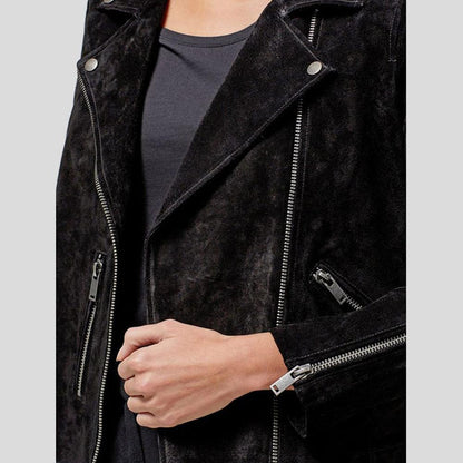 Gracie Black Suede Biker Leather Jacket - Leather Loom