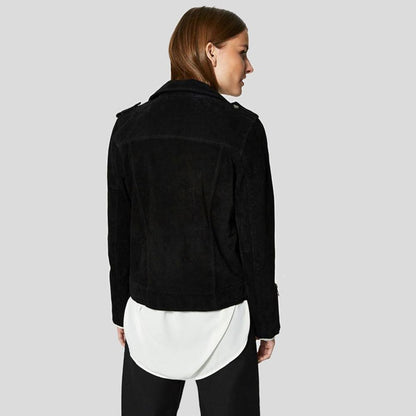 Gracie Black Suede Biker Leather Jacket - Leather Loom