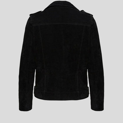 Gracie Black Suede Biker Leather Jacket - Leather Loom