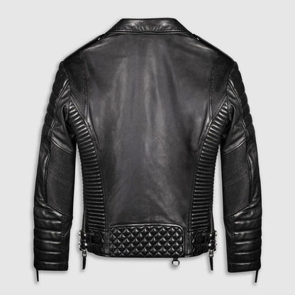 Black Biker Leather Jacket For Men Quilted Style - Leather Loom