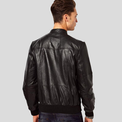 Reggie Black Bomber Leather Jacket - Leather Loom