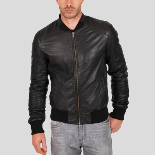 Jero Black Bomber Lambskin Leather Jacket - Leather Loom