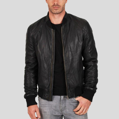 Jero Black Bomber Lambskin Leather Jacket - Leather Loom