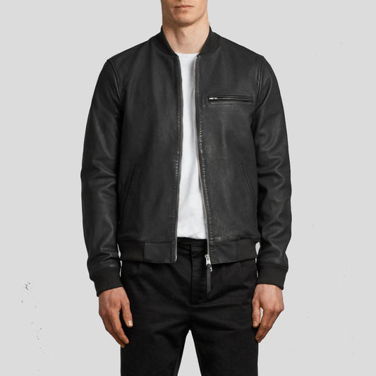 Wilt Black Bomber Leather Jacket - Leather Loom