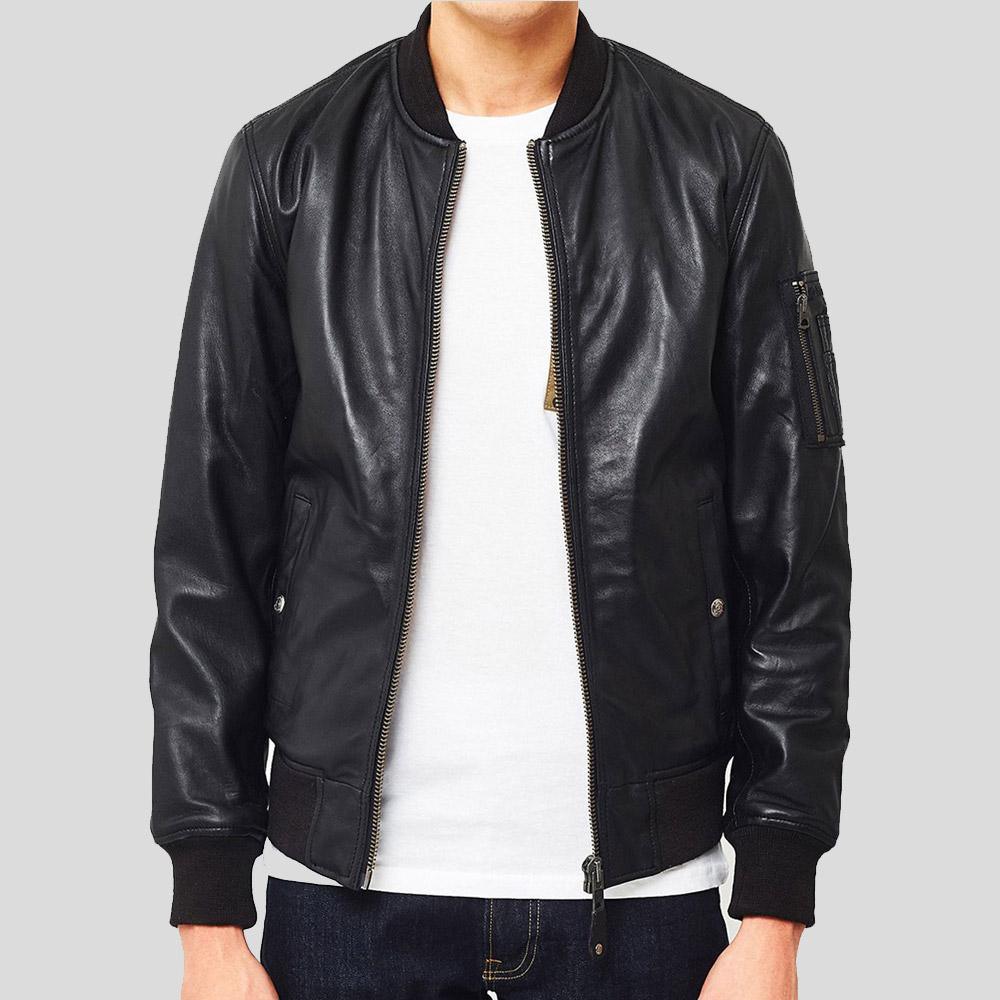 Leon Black Bomber Genuine Leather Jacket - Leather Loom