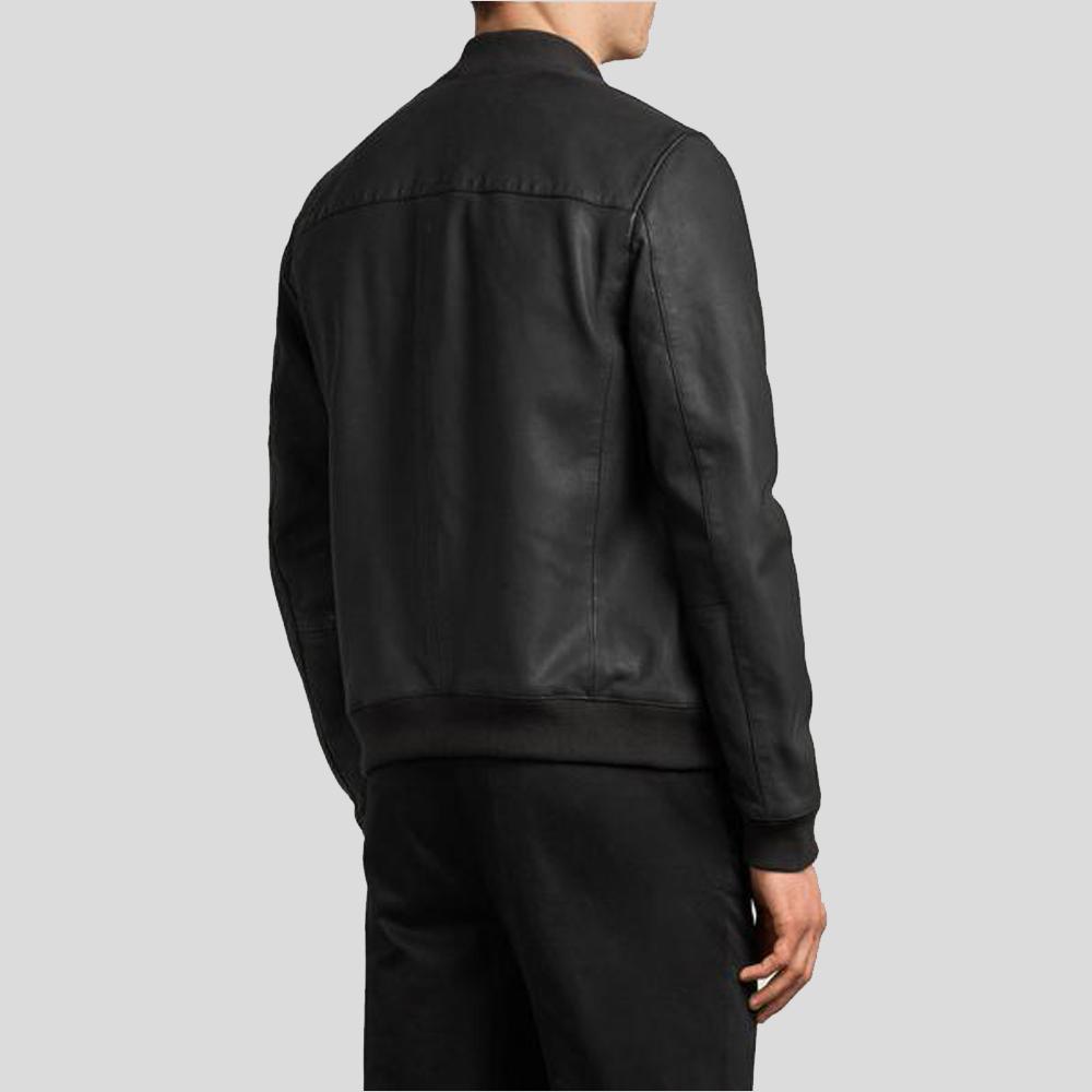 Porf Black Bomber Leather Jacket - Leather Loom