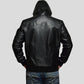 Shane Black Bomber Leather Jacket Hooded - Leather Loom