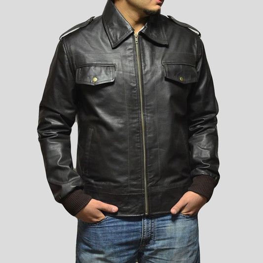 Willy Black Bomber Leather Jacket - Leather Loom