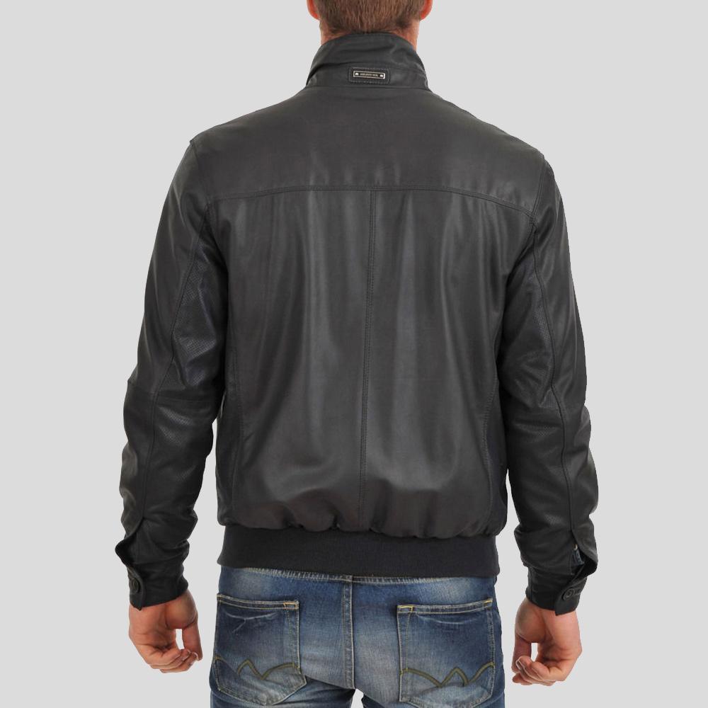 Cole Black Bomber Leather Jacket - Leather Loom