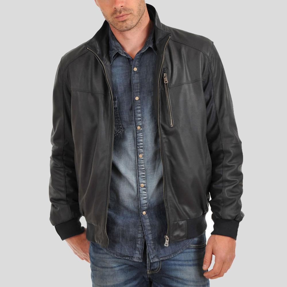 Cole Black Bomber Leather Jacket - Leather Loom
