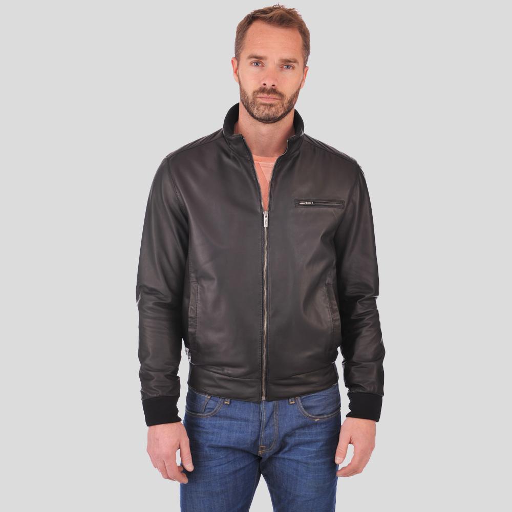 Flynn Black Bomber Leather Jacket - Leather Loom