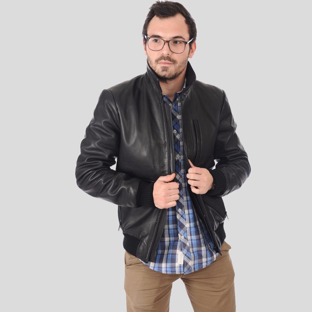 Reece Black Bomber Leather Jacket for Men.