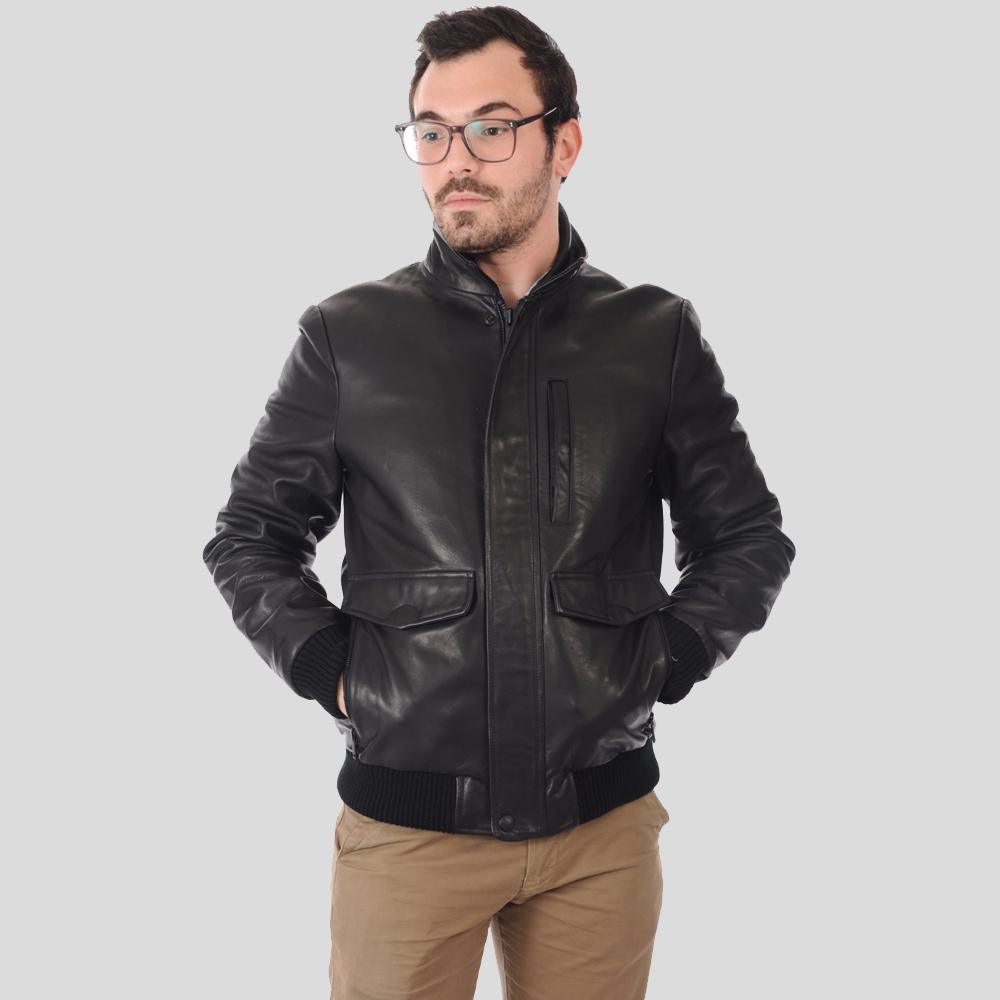 Reece Black Bomber Leather Jacket - Leather Loom