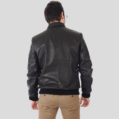 Reece Black Bomber Leather Jacket - Leather Loom