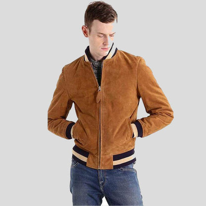 Deon Brown Suede Bomber Leather Jacket - Leather Loom