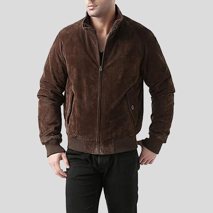 Harry Suede Brown Bomber Leather Jacket - Leather Loom