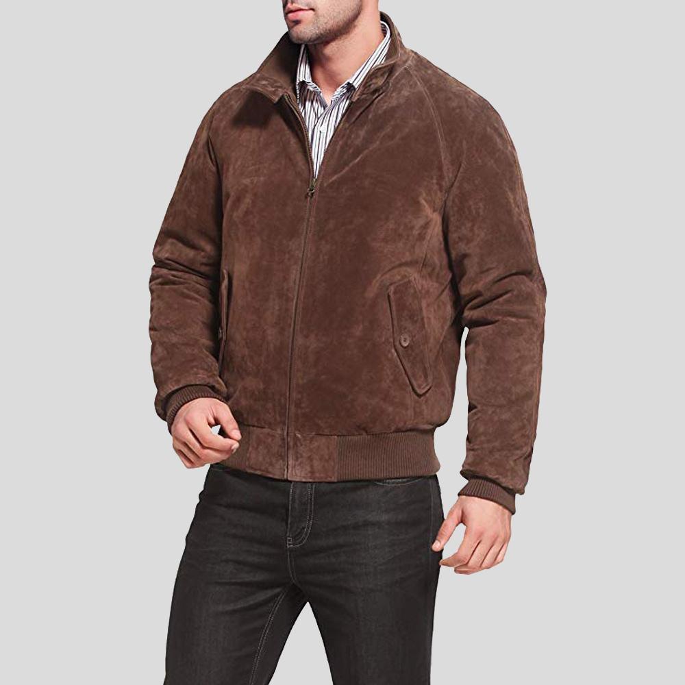 Harry Suede Brown Bomber Leather Jacket - Leather Loom