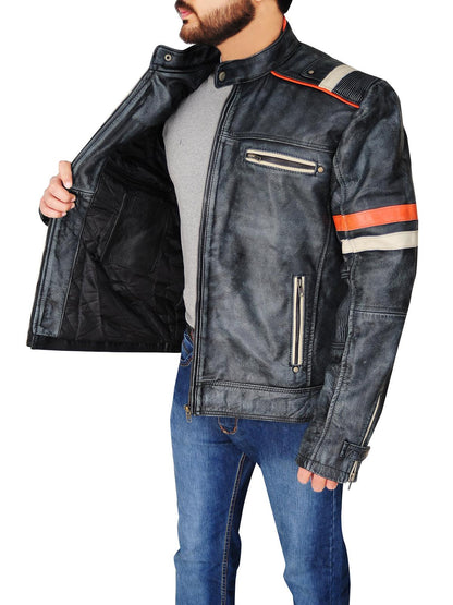 Men Distressed Black Cafe Racer Jacket - Leather Loom