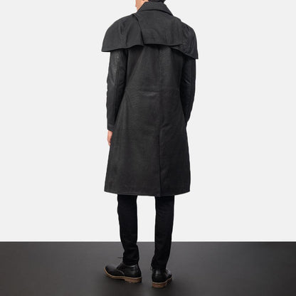 Mens Classic Black Sheepskin Leather Dustoer Coat - Leather Loom