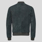 Lucy Dark Green Suede Bomber Leather Jacket - Leather Loom