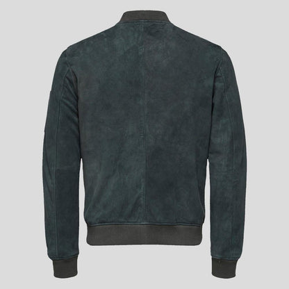 Lucy Dark Green Suede Bomber Leather Jacket - Leather Loom