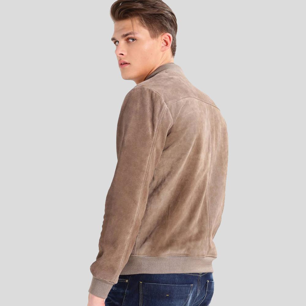 Rolf Grey Suede Bomber Leather Jacket - Leather Loom
