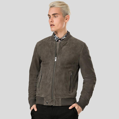 Zord Grey Suede Bomber Leather Jacket - Leather Loom