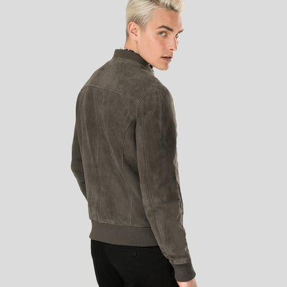 Zord Grey Suede Bomber Leather Jacket - Leather Loom