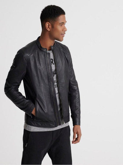 Men's Windproof Leather Jacket - Black

