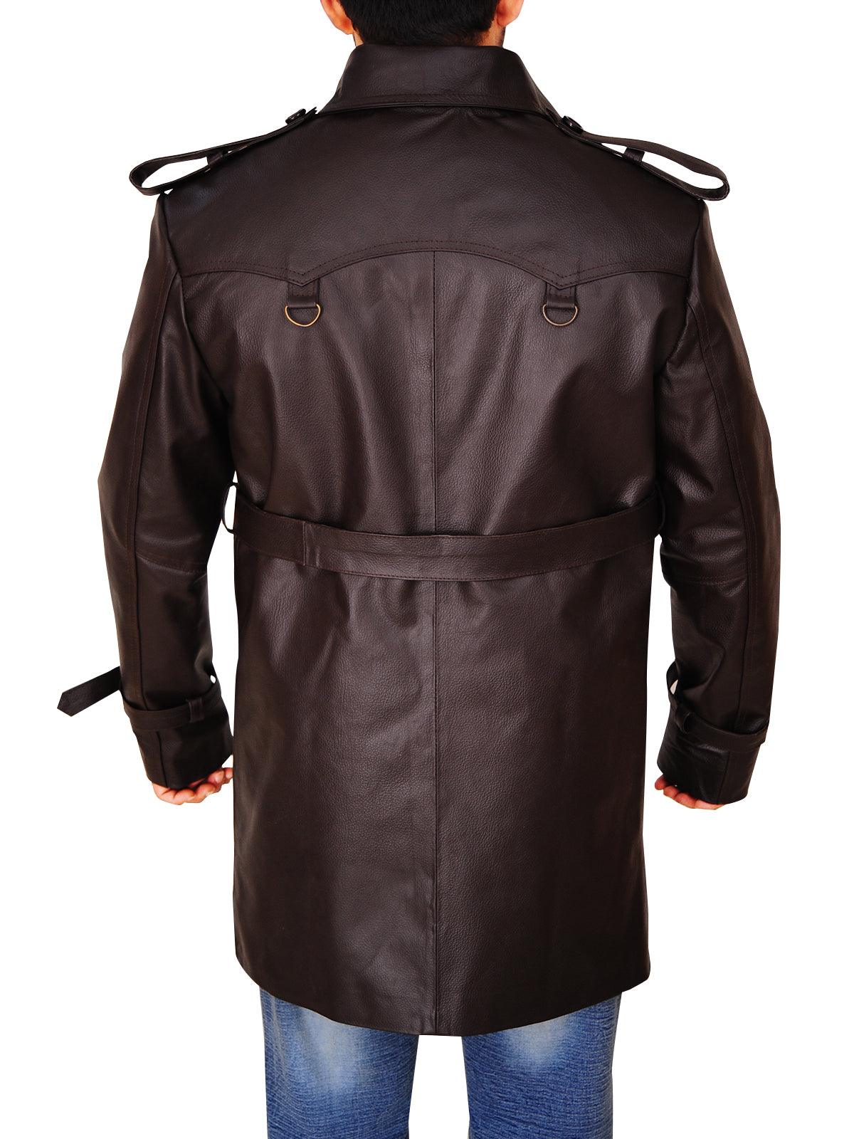 Men Brown Leather Peacoat - Leather Loom