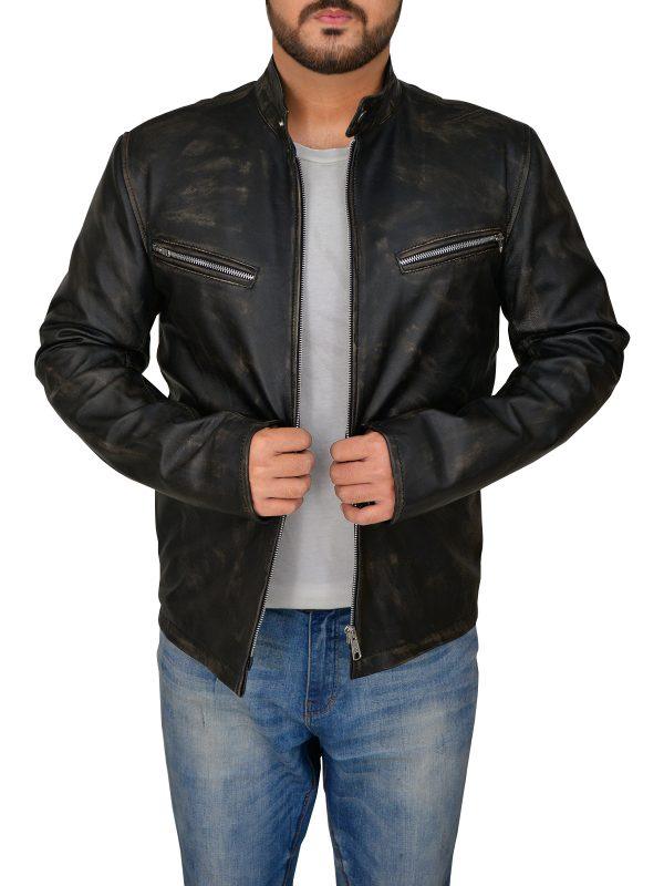 Shop the Stylish Black Cafe Distressed Racer Jacket for Men | Best Deals