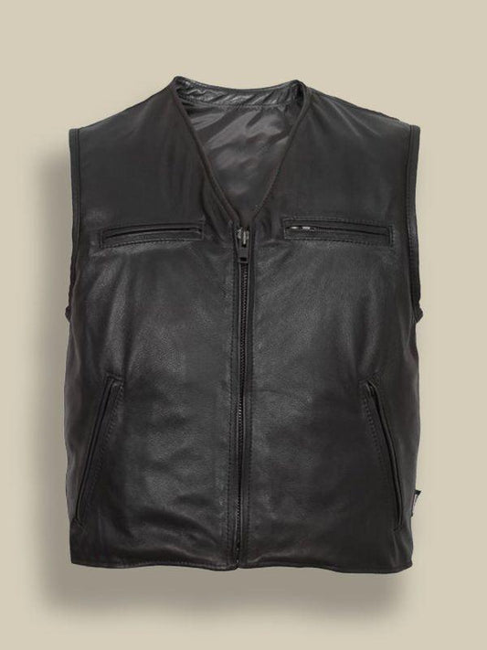 Men Matte Black Vest - Leather Loom
