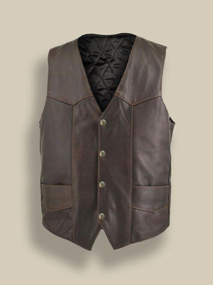 Men Brown Classic Biker Vest - Leather Loom