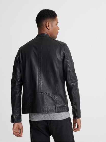 Men's Windproof Leather Jacket - Black

