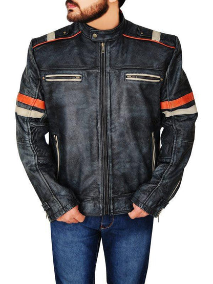 Men Distressed Black Cafe Racer Jacket - Leather Loom