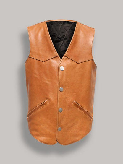 Men Western Style Brown Vest - Leather Loom