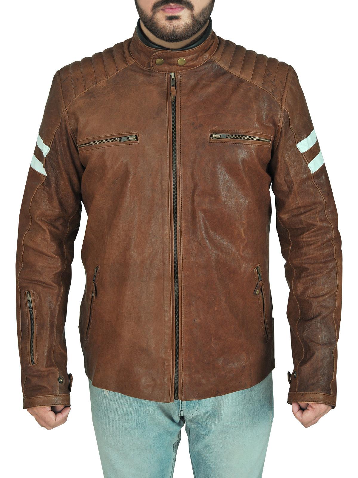Classic Brown Leather Biker Jacket - Leather Loom