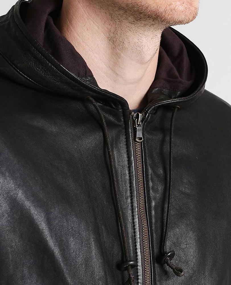 Chet Black Hooded Genuine Leather Jacket - Leather Loom